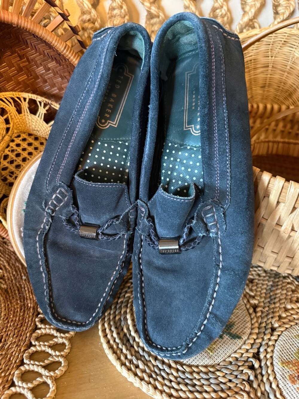 Ted Baker London Navy Blue Suede Driving Loafers